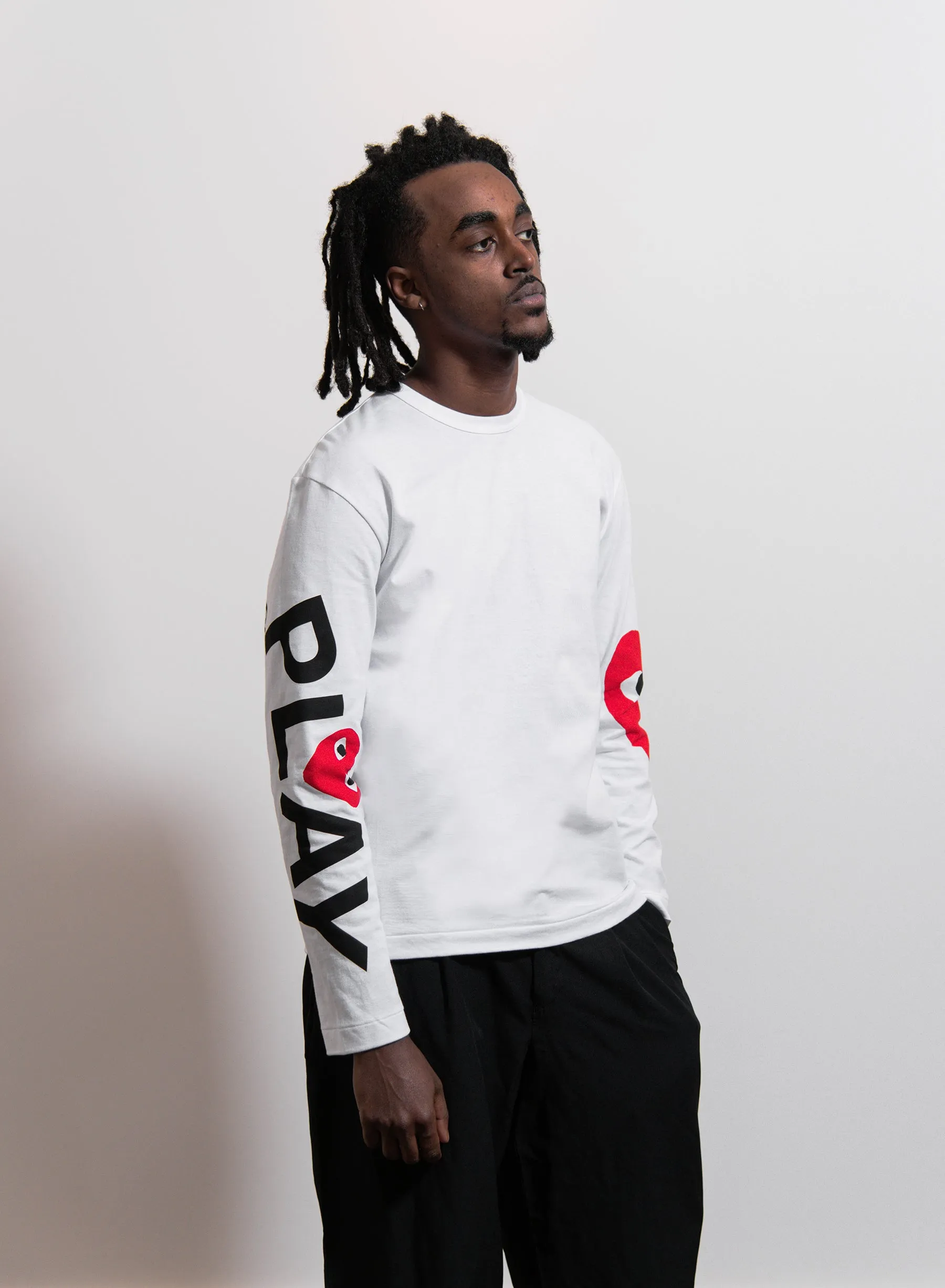 Long Sleeve Single Heart Tee White