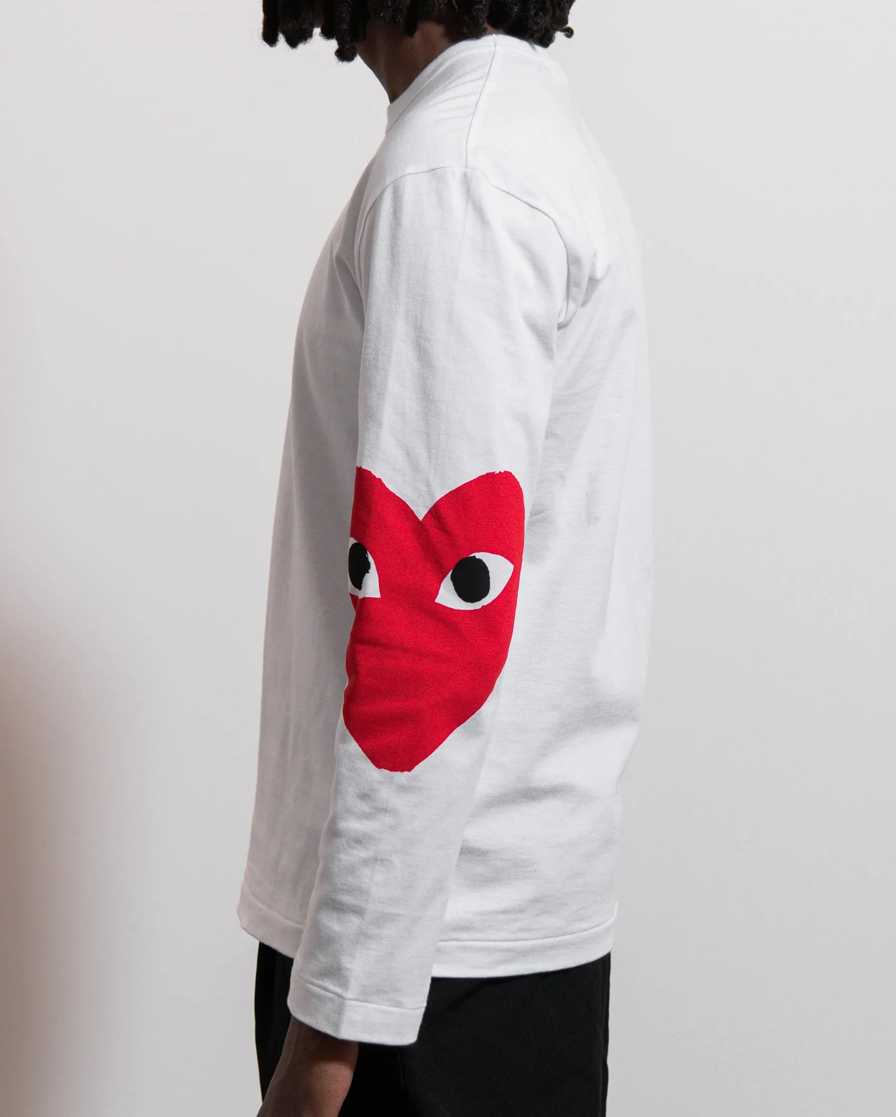 Long Sleeve Single Heart Tee White