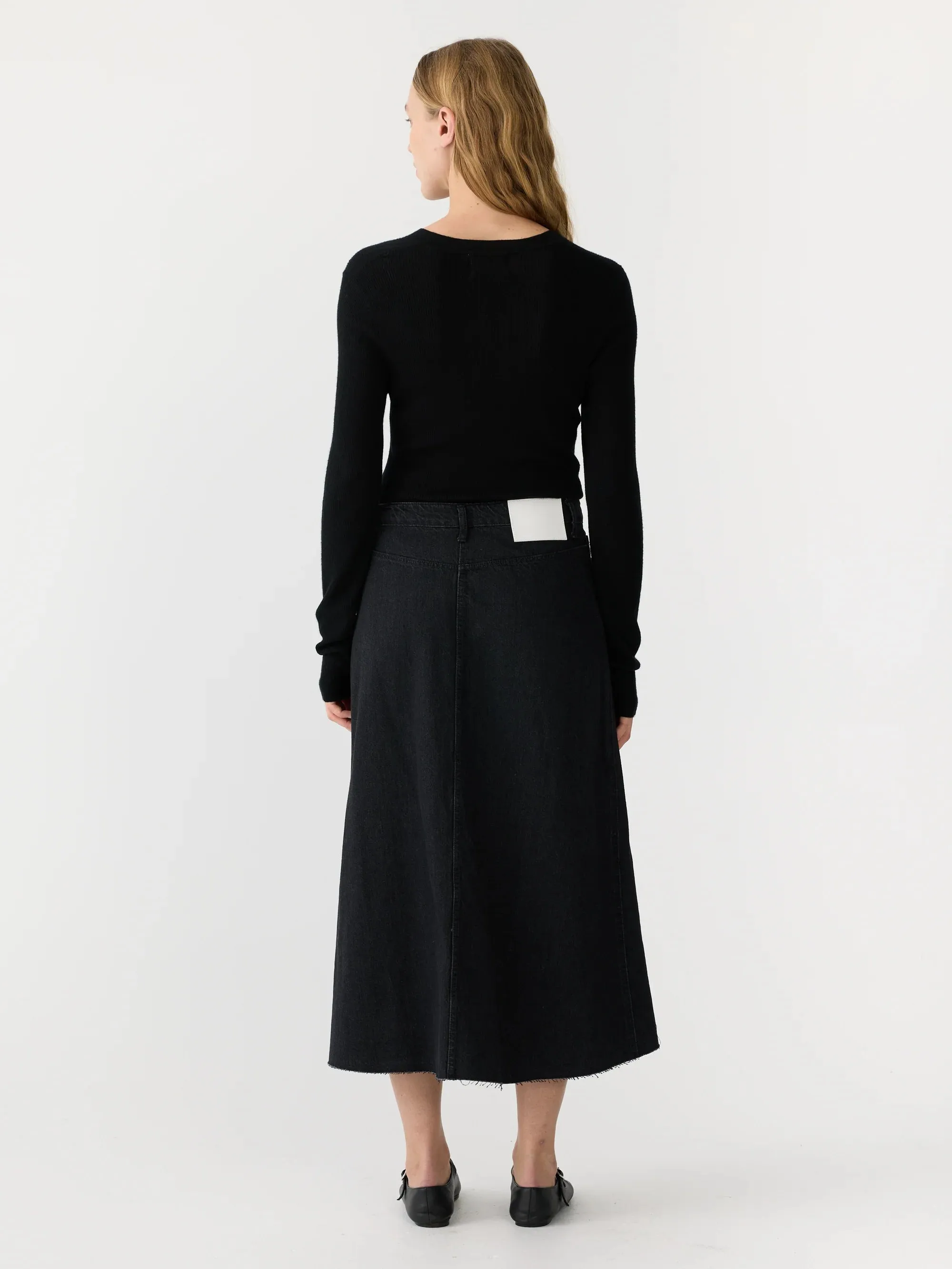 Longerline Denim Skirt | Washed Black