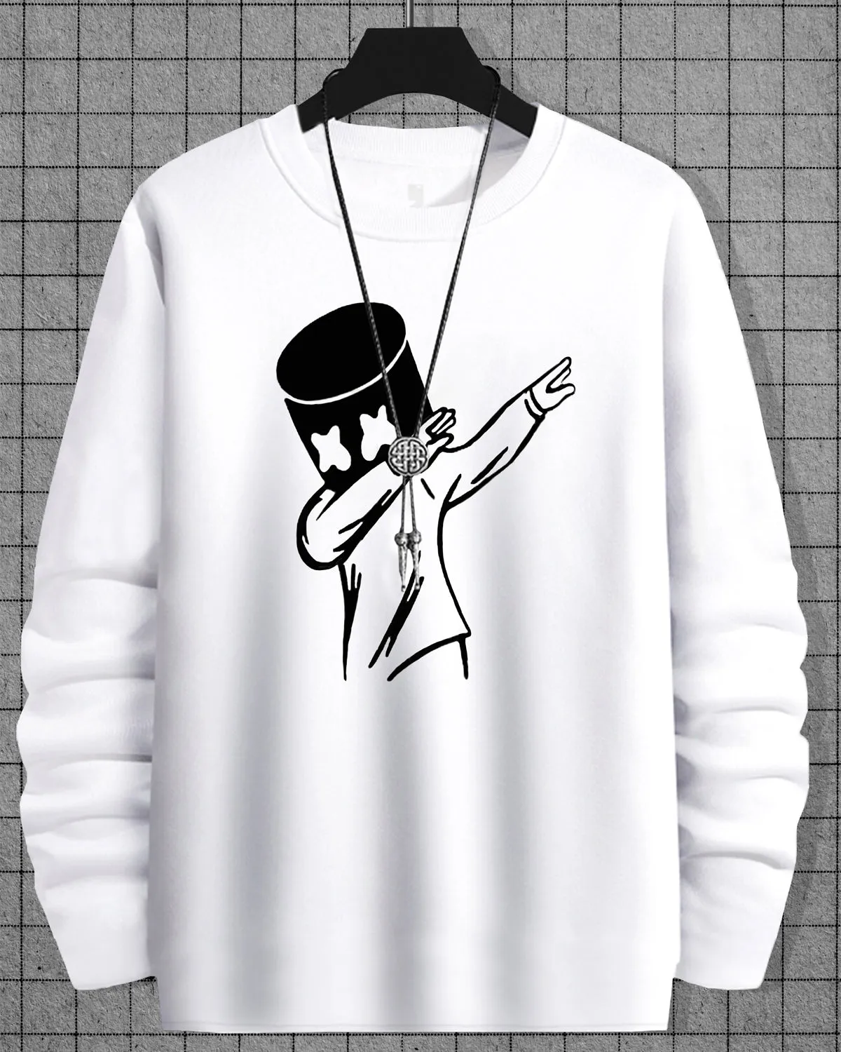Men Marshmallow Printed White Full Sleeve T-shirt