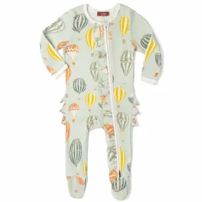 MilkBarn Kids Organic Ruffle Zipper Footed Romper | Vintage Balloons
