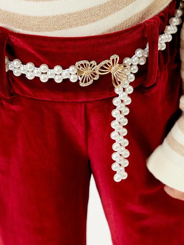 One Friday Solid Burgundy Corduroy Pants