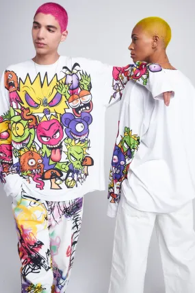 Parallel Cartoon Monsters Print Long Sleeve T-shirt