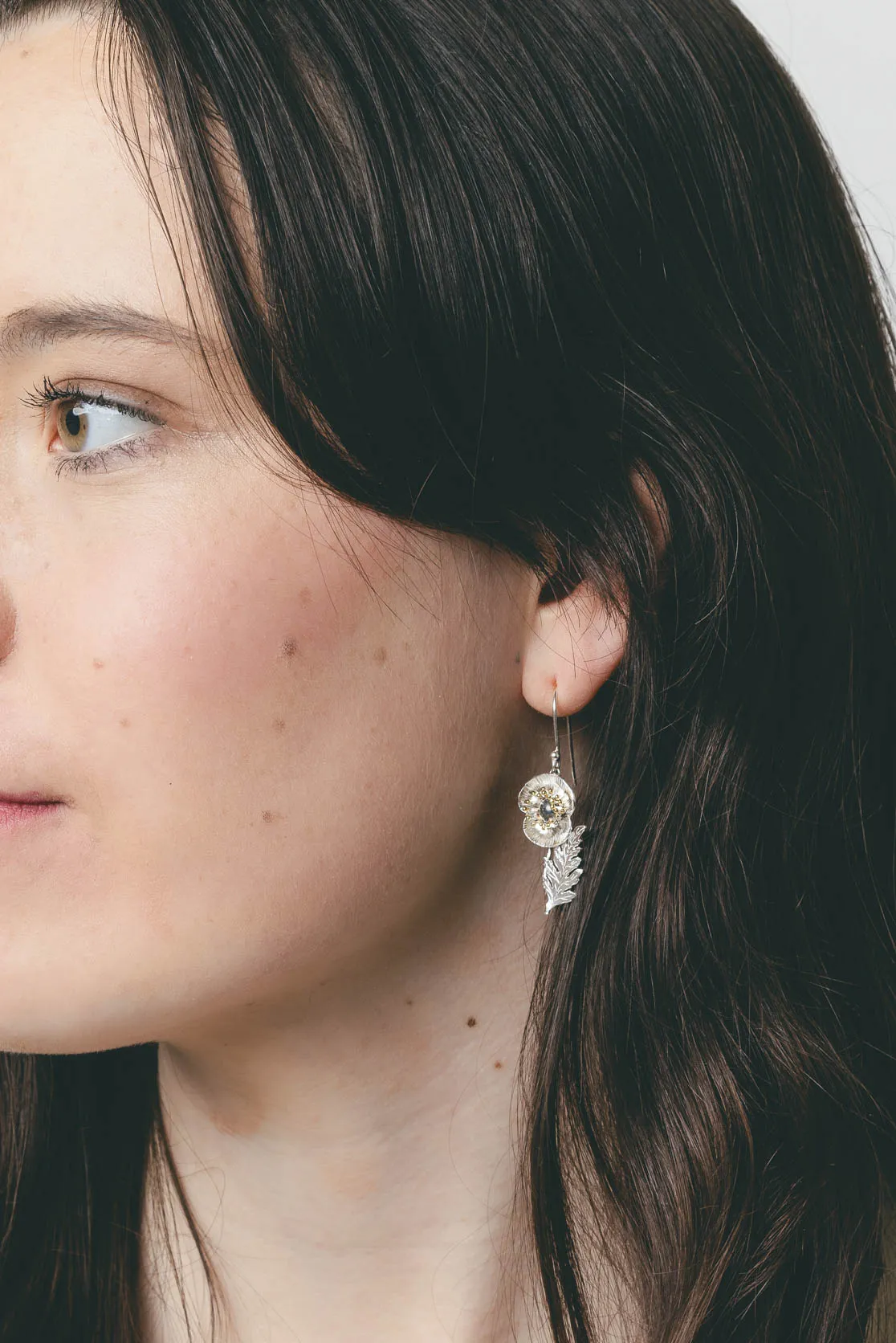 Poppy Flower And Leaf Drop Earrings