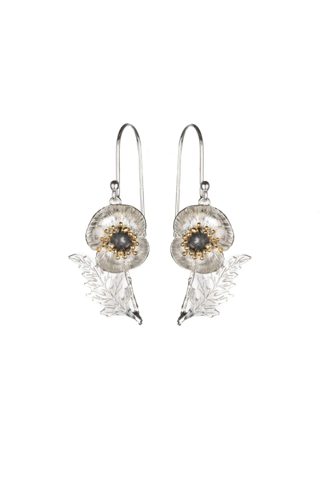 Poppy Flower And Leaf Drop Earrings