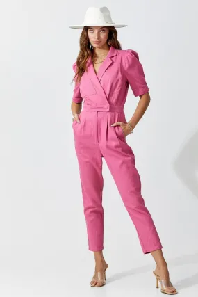 ROSE PUFF SLEEVE WRAP FRONT DENIM JUMPSUIT *limited*