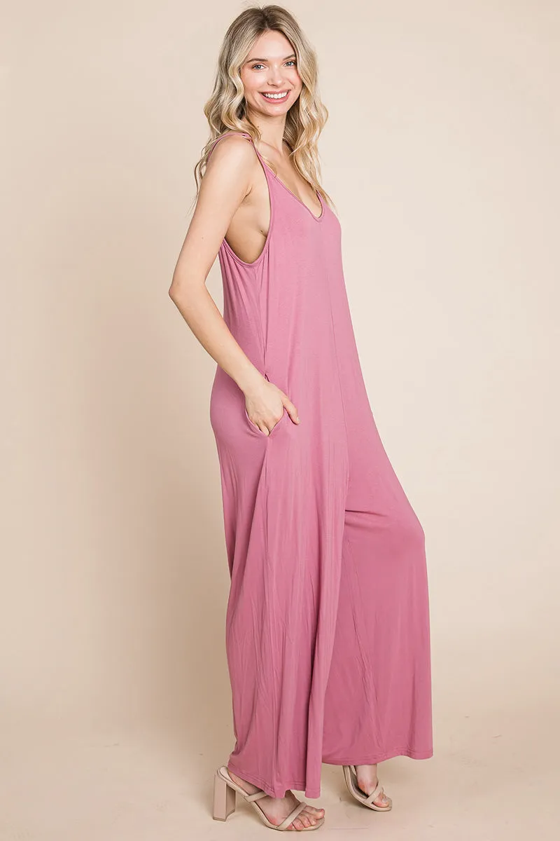 Sleeveless Wide Leg Pocketed Jumpsuit