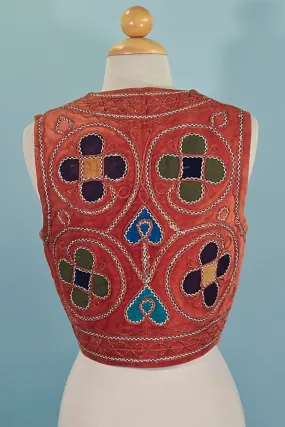 SOLD Vintage Ethnic Velvet Afghani Vest, Patchwork Applique