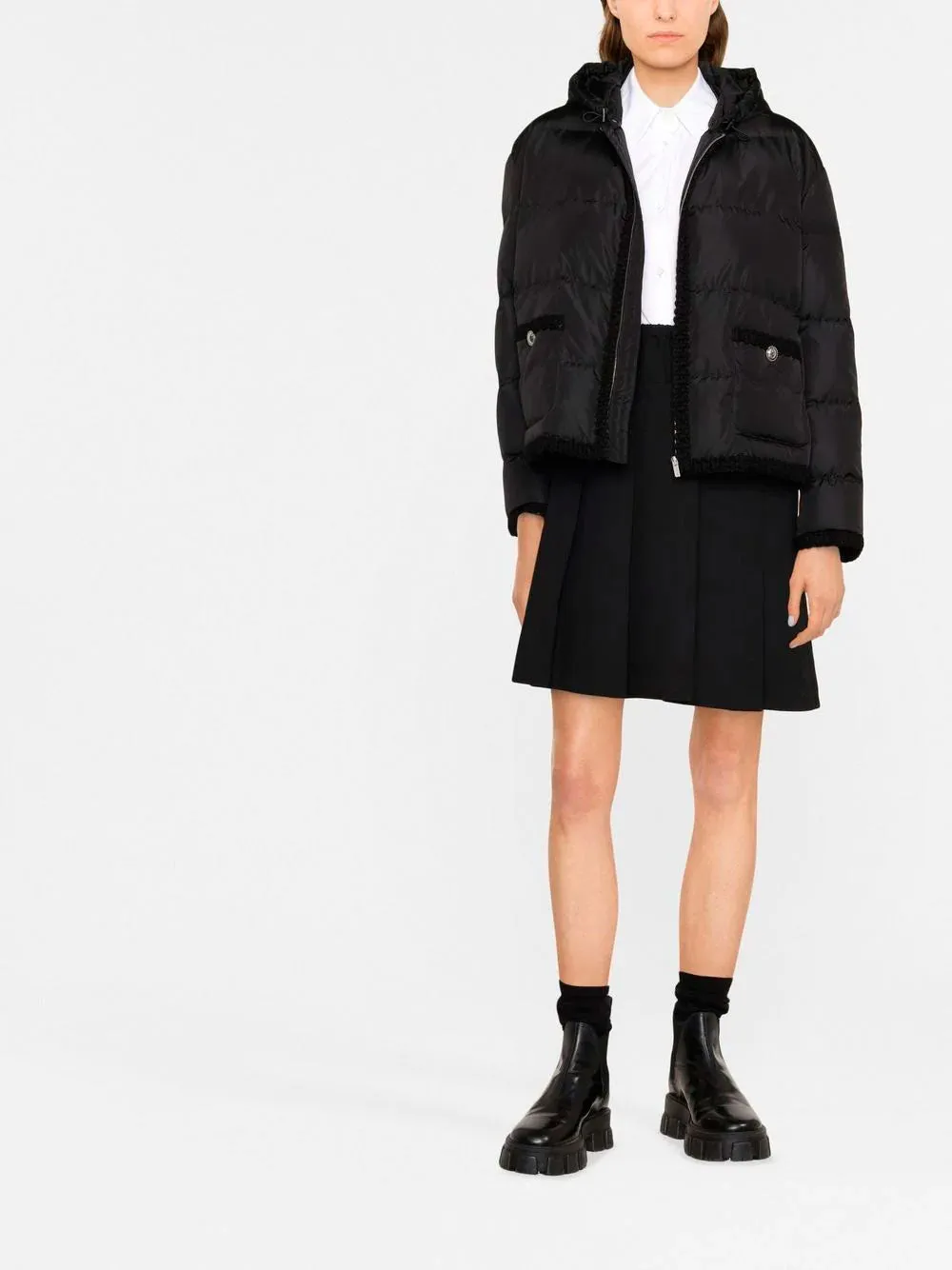 Trimmed hooded puffer jacket
