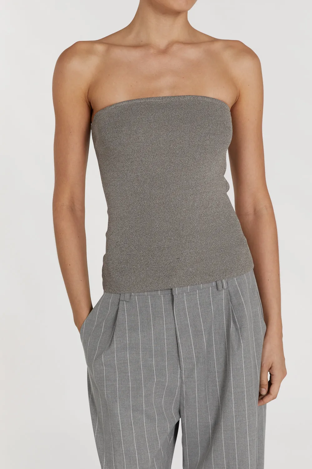 VERA SMOKE KNIT BANDEAU TOP