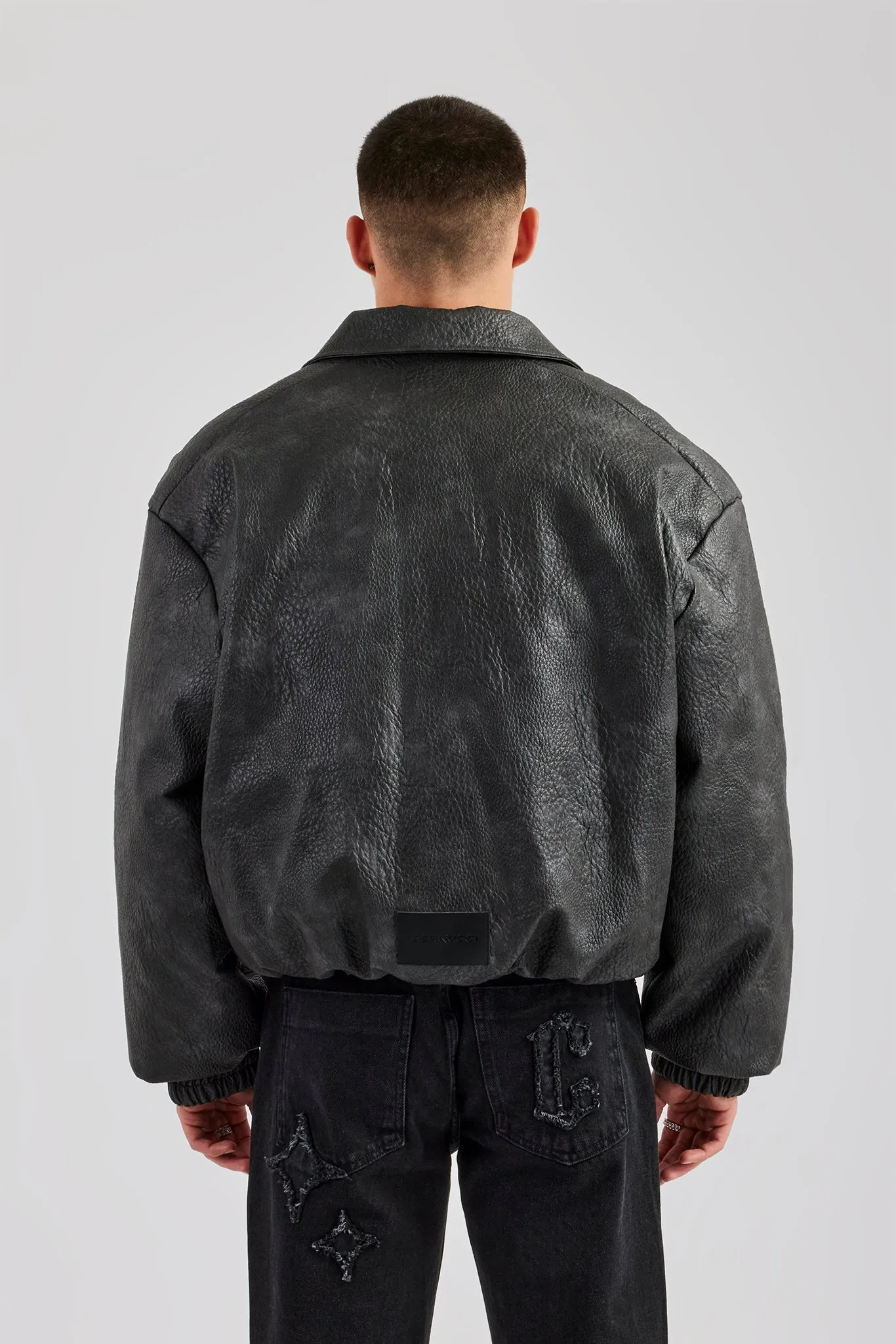 Vintage PU Harrington Jacket - Charcoal