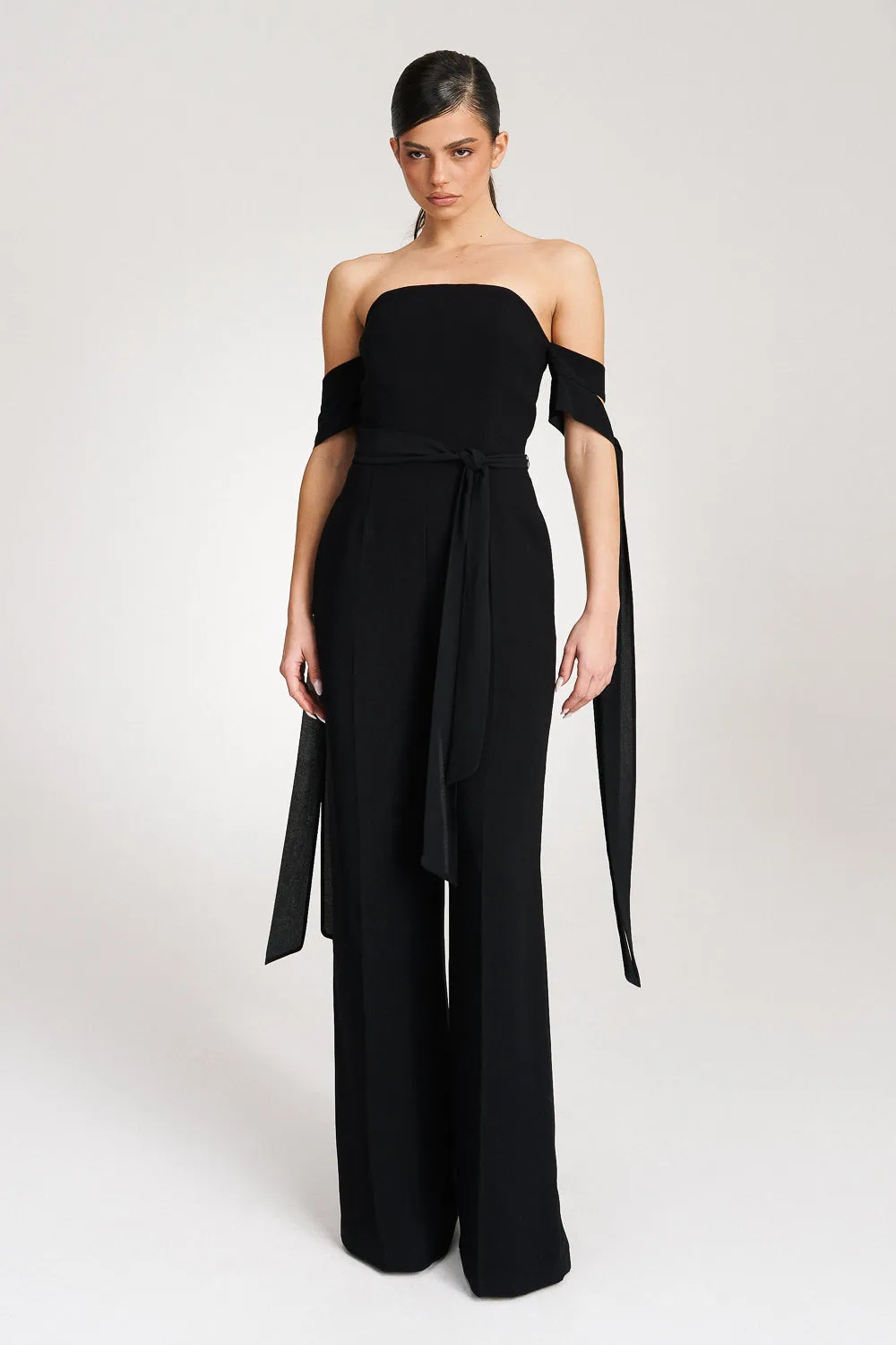 'Zelia' Strapless Crepe Black Jumpsuit