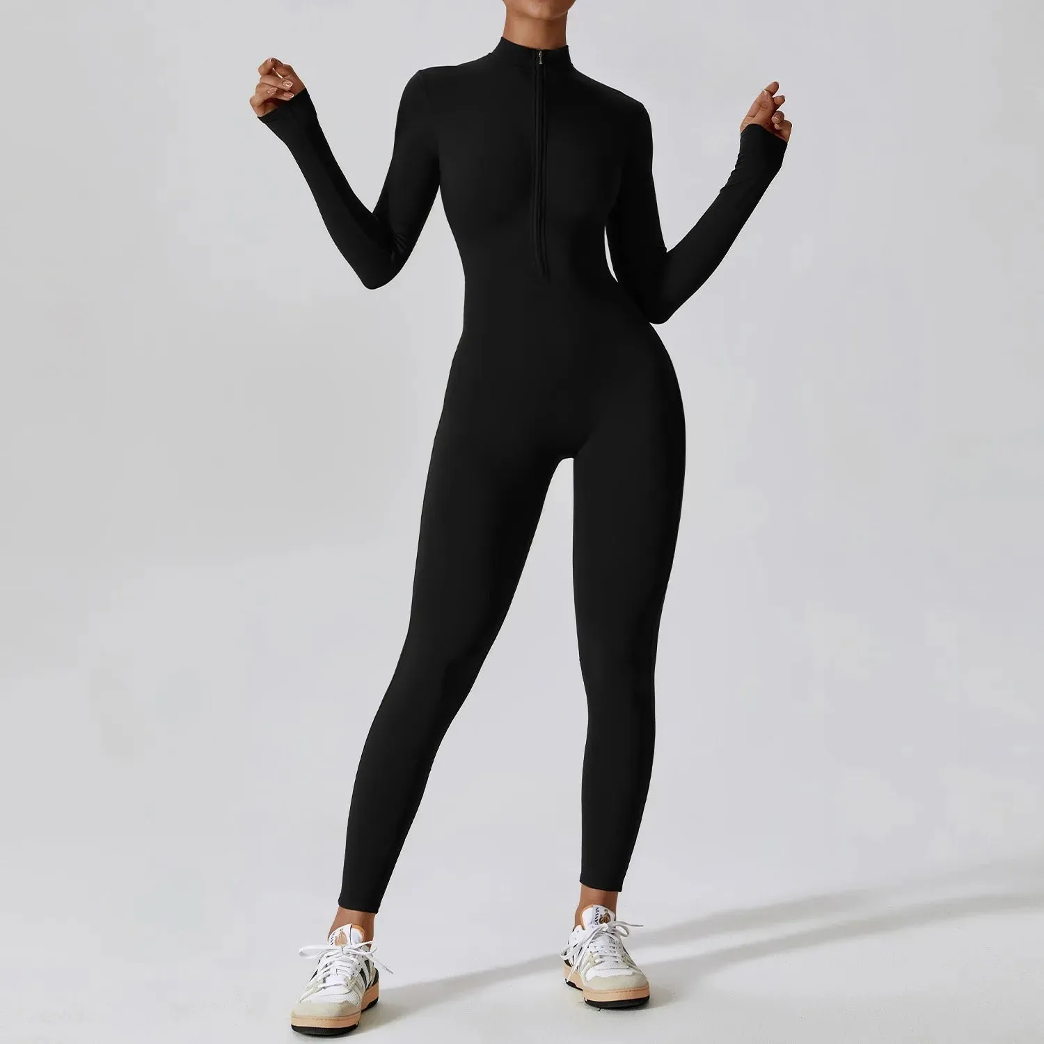 Zipper Long-Sleeve Yoga Jumpsuit