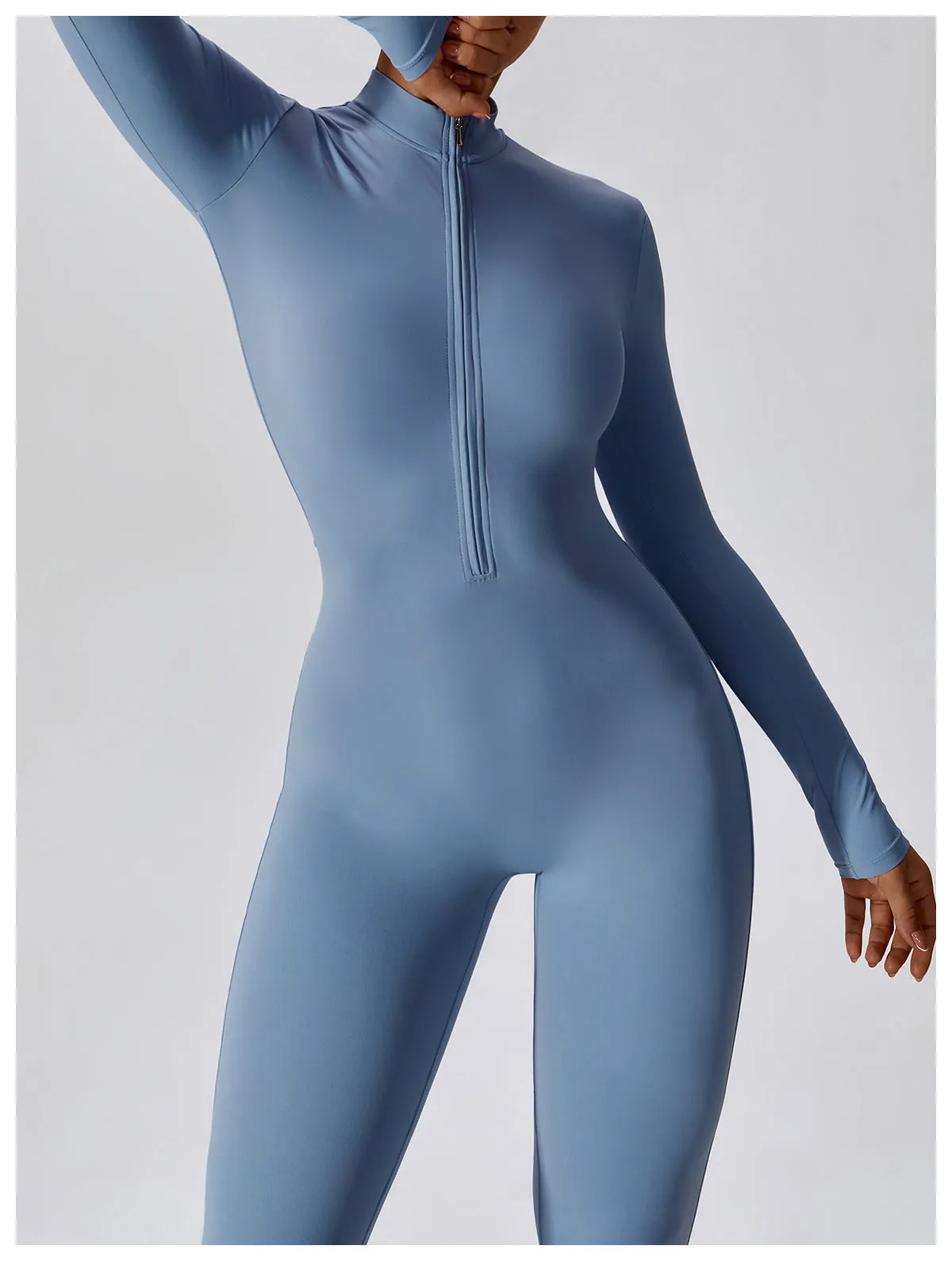 Zipper Long-Sleeve Yoga Jumpsuit