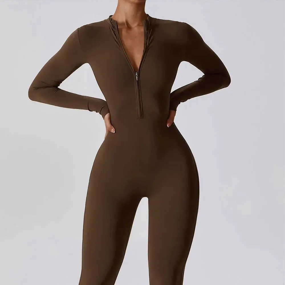 Zipper Long-Sleeve Yoga Jumpsuit