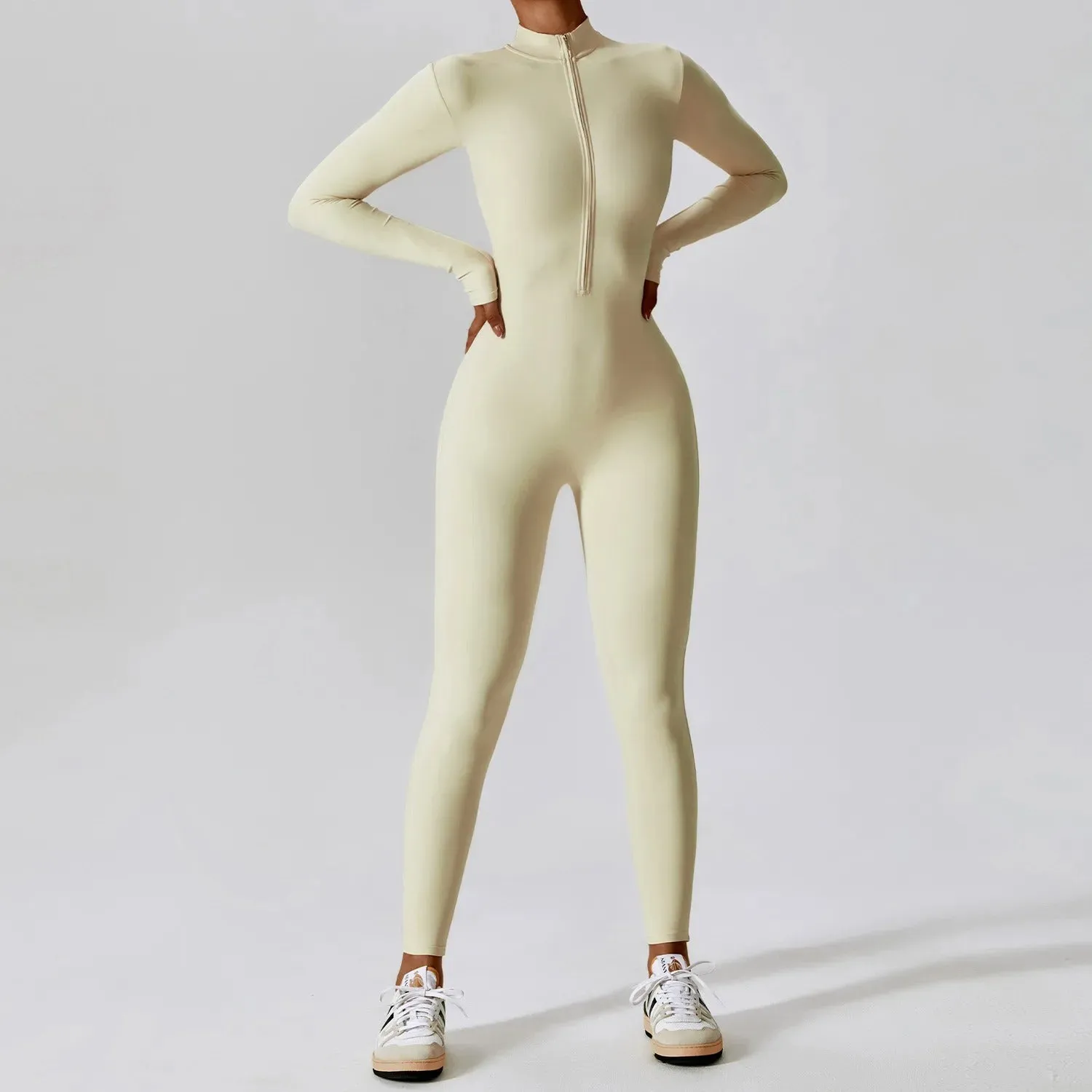 Zipper Long-Sleeve Yoga Jumpsuit