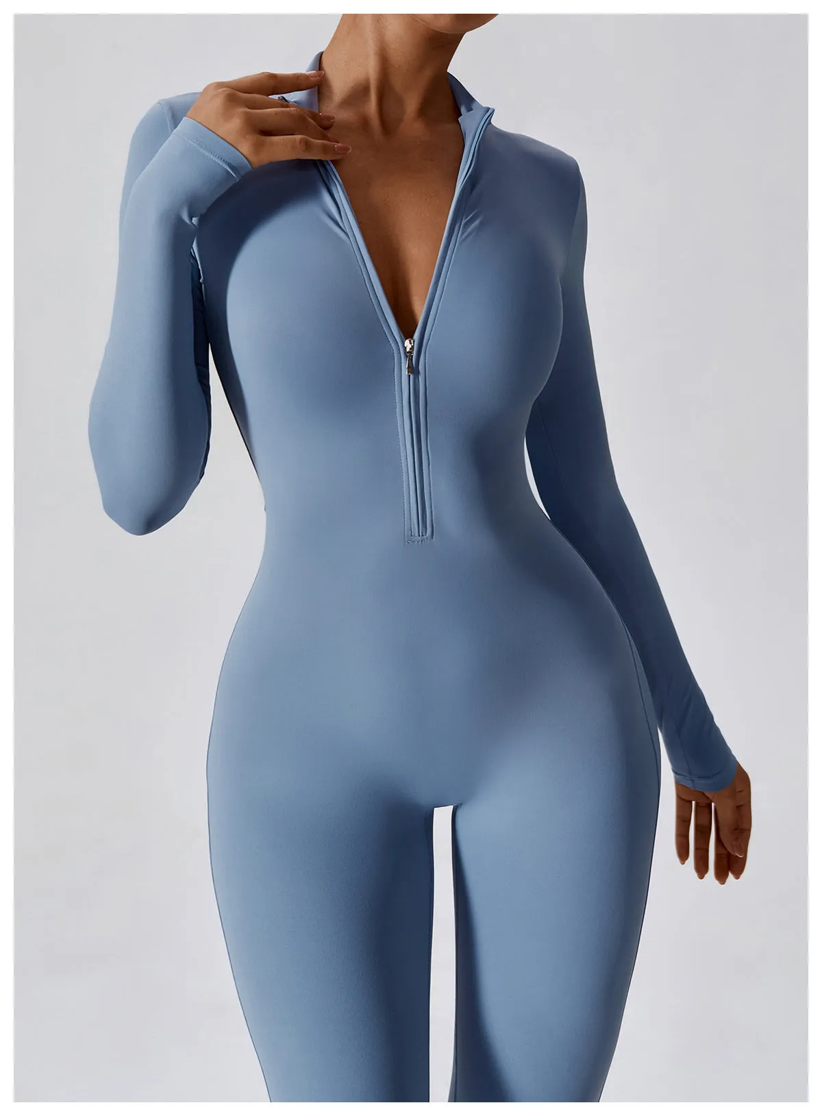 Zipper Long-Sleeve Yoga Jumpsuit