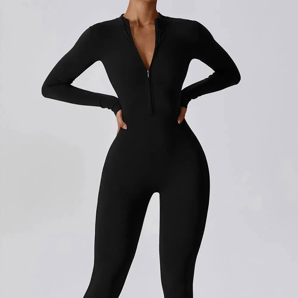 Zipper Long-Sleeve Yoga Jumpsuit