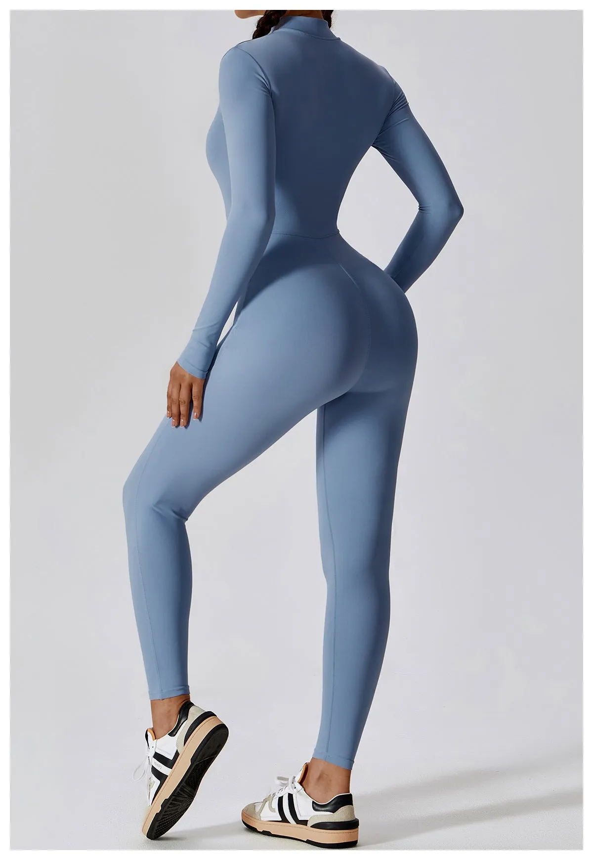 Zipper Long-Sleeve Yoga Jumpsuit