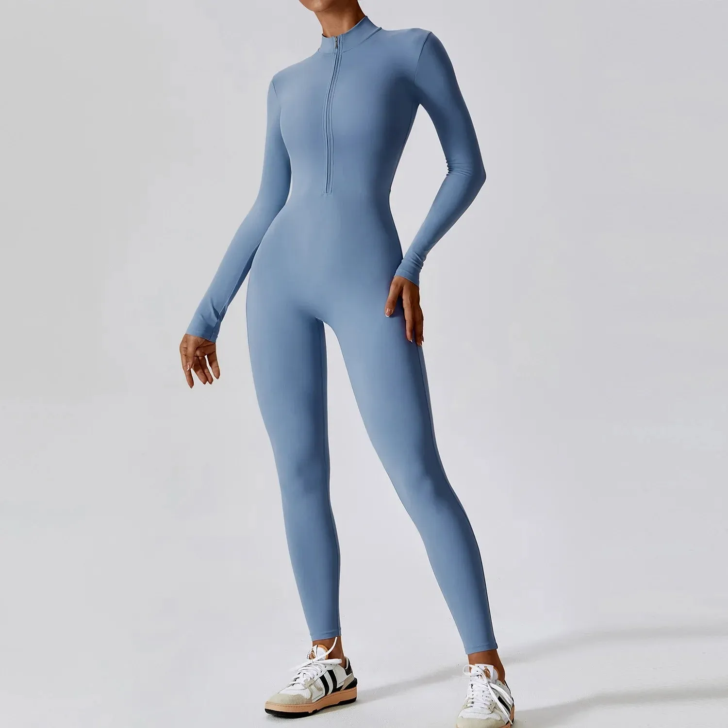 Zipper Long-Sleeve Yoga Jumpsuit